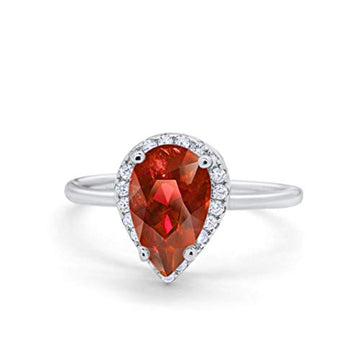 Teardrop Pear Wedding Ring Simulated Garnet CZ 925 Sterling Silver